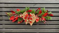 Handmade Red Poinsettia Themed Christmas Table Garland - 90cm