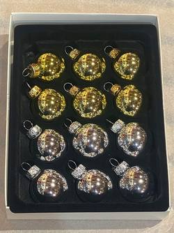 Boxed Glass Baubles - Silver & Gold 35mm - Set of 12