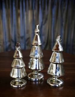 Set of 3 Glass Tree Decorations in Antique Silver