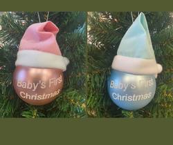 Baby's First Christmas Bauble - Glass - Pink or Blue - Personalised