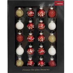 Boxed Glass Baubles - Red & Gold 25mm - Set of 20