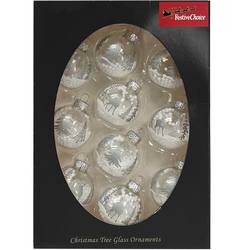Boxed Glass Baubles - Clear & Silver 45mm - Set of 10