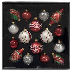 Boxed Glass Baubles - Red & Green 60-80mm - Set of 16