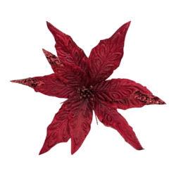 25cm Burgandy glitter poinsettia on clip