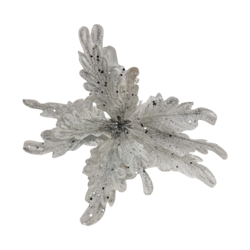 White Glitter Velvet Poinsettia on Clip