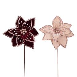 Burgundy and Pink Poinsettias with Rose Gold Jewels - 2 AssortedS & BEADING W/50CM STEM