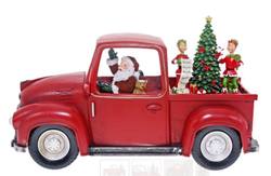 Light-up Santa in a Red Ute Snowglobe with a Tree