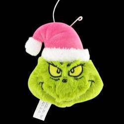 Plush Grinch Head in Pink, Hanging Ornament