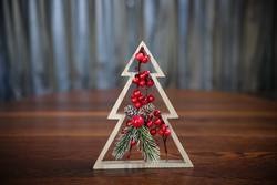 Wooden Tree Decoration with Pine and Berries