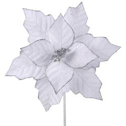 White Velour Poinsettia with Silver Sparkle Edging