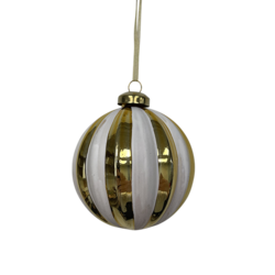 White & Gold Ridged Glass Ball