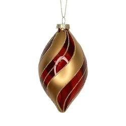 Clear Red Glass Olive with Gold Swirl
