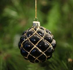 Black and Gold Diamond Patterned Glass Bauble